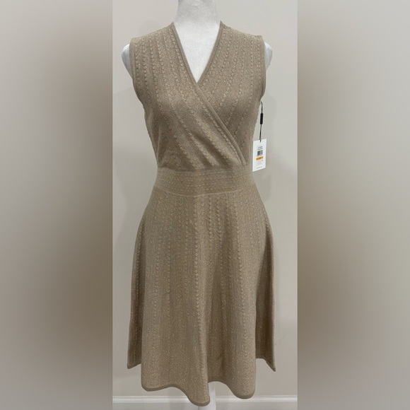 NWT CALVIN KLEIN Gold Sleeveless A-Line Mini Dress Size S - Picture 1 of 7